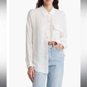 Textured Long Sleeve Button-Up Top Size Small